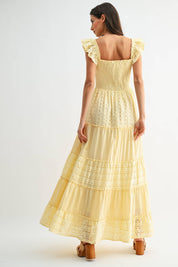 Yellow Eyelet Smocked Maxi Dress