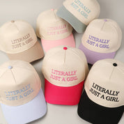 Literally Just A Girl Embroidery Two Tone Trucker Hat: FUCHSIA / ONE SIZE