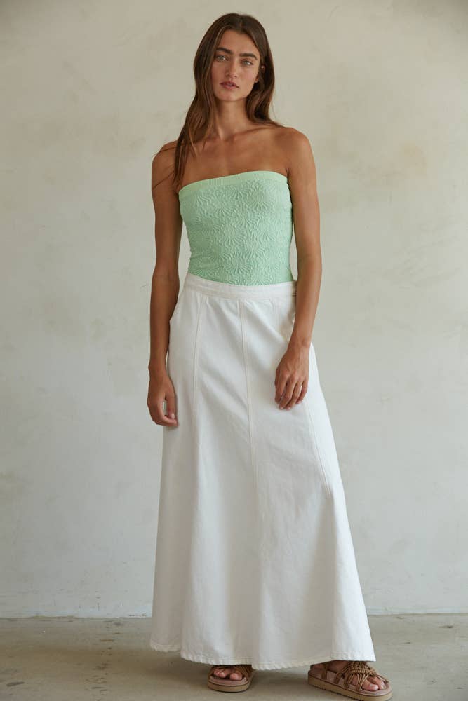 Cream Denim Maxi Flare Skirt