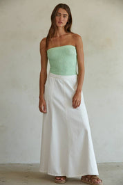 Cream Denim Maxi Flare Skirt