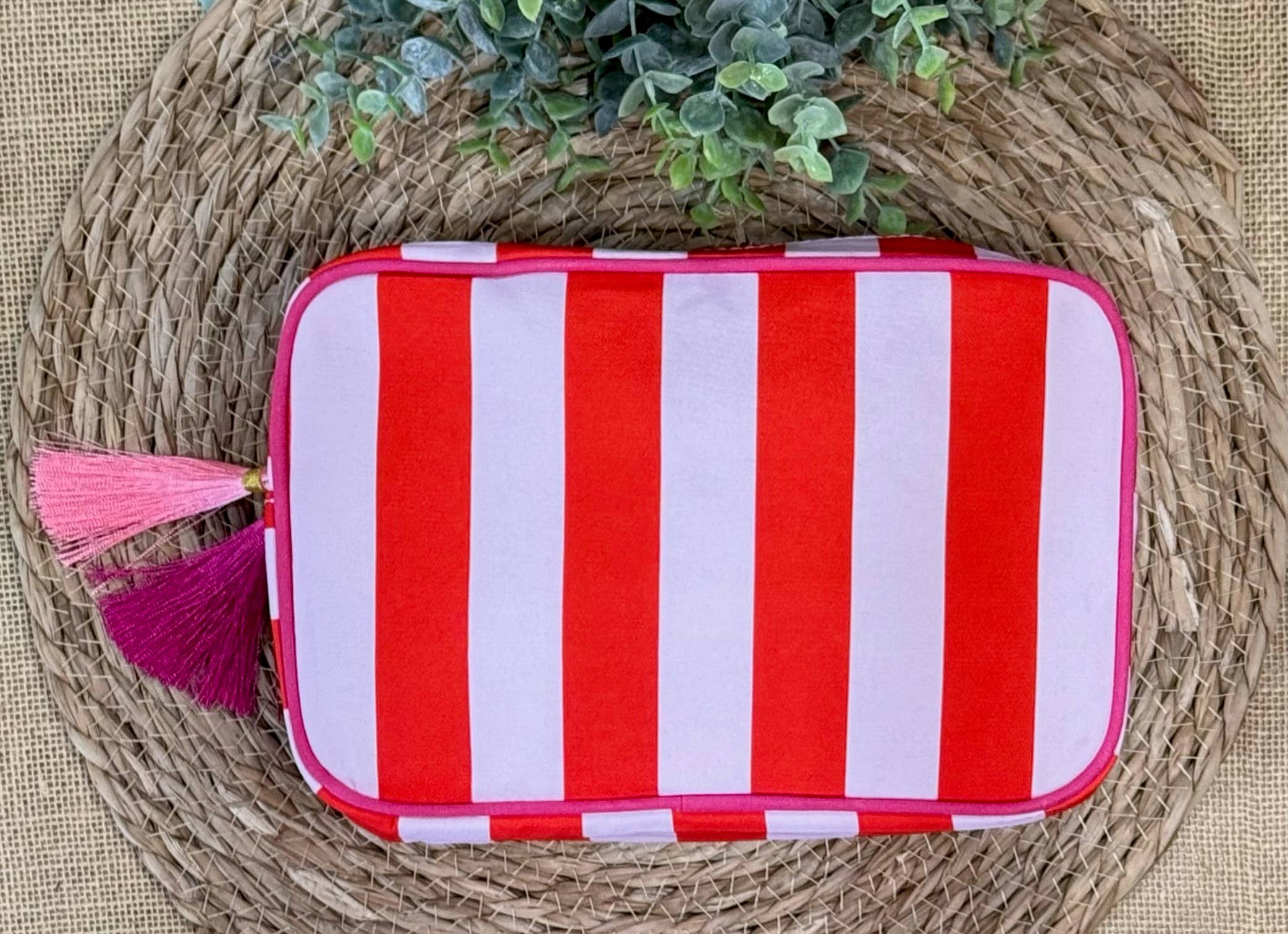 Stripe Cosmetic Bag with Tassel : Multi-Colored