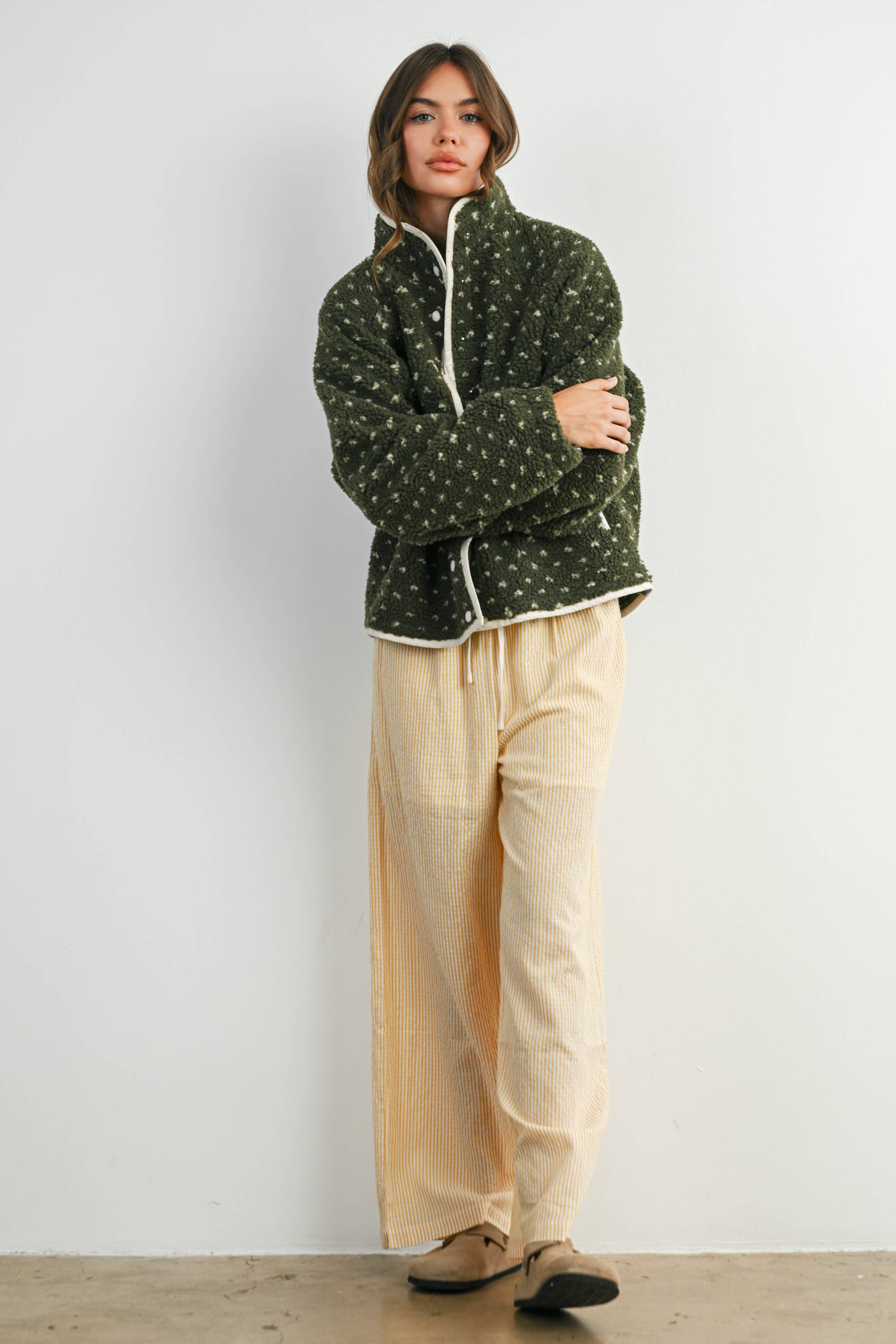 Olive Fleece Puffer Jacket