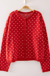Red Polka Dot Sweater — round neckline and drop shoulder