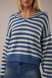 Blue Sailor Collar Stripe Sweater
