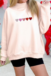 Pink Embroidered Hearts Graphic Mock Neck