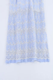 Blue Embroidered Short Sleeve Dress