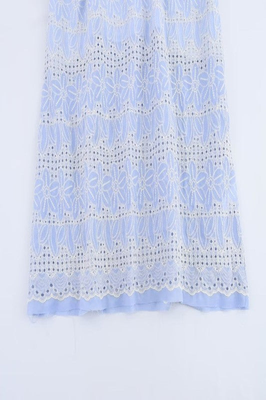 Blue Embroidered Short Sleeve Dress