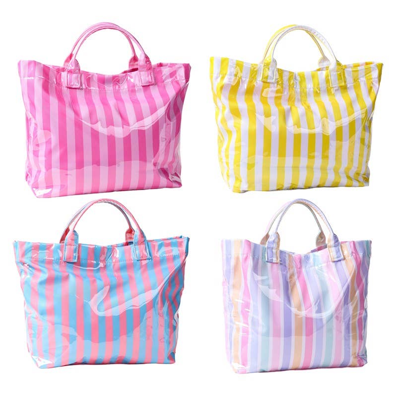 Large Striped Vinyl Tote Bags