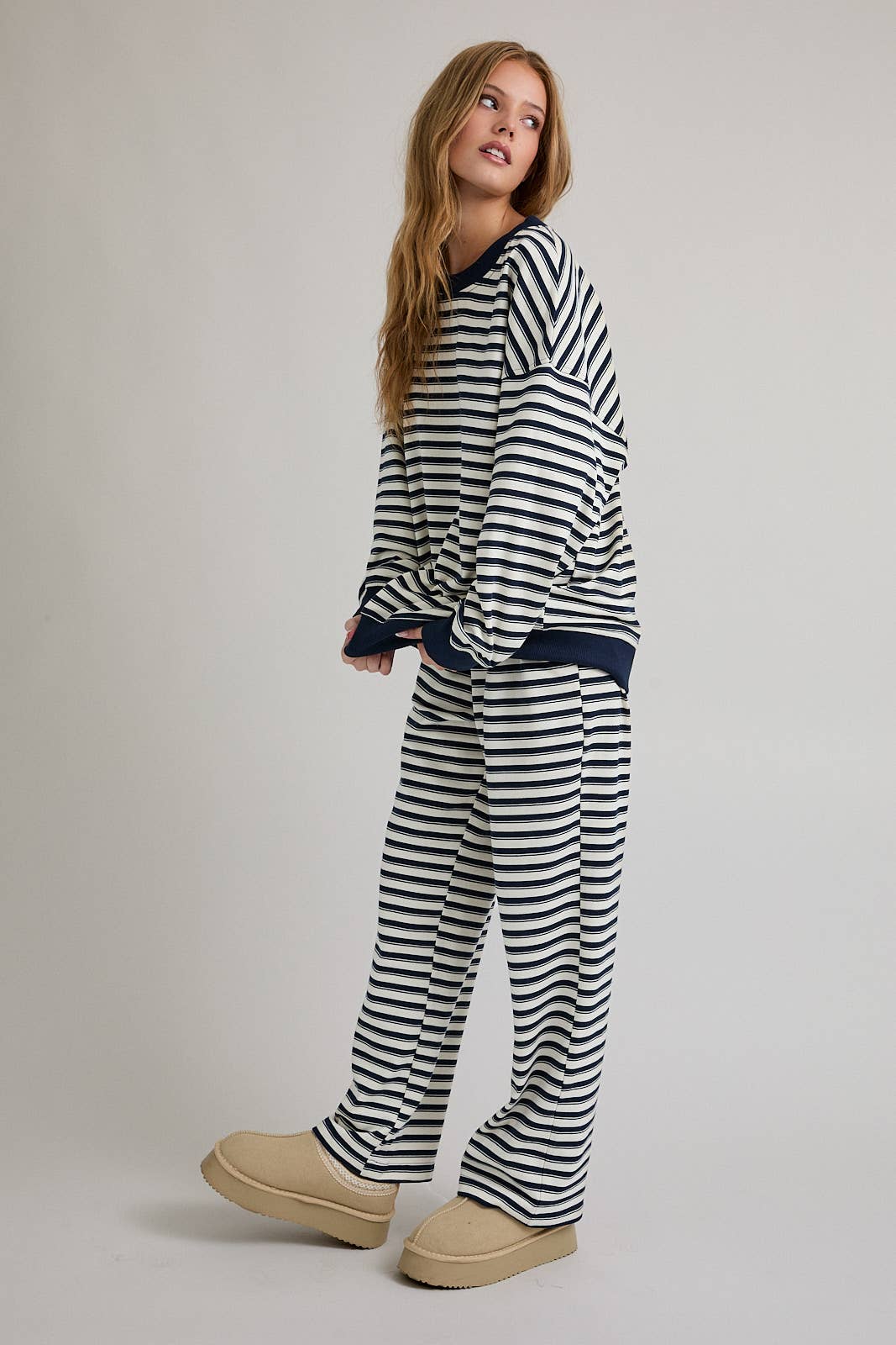 Ivory & Navy Crewneck & Pants Set