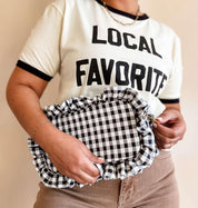 Black Gingham Frilly Makeup Bag