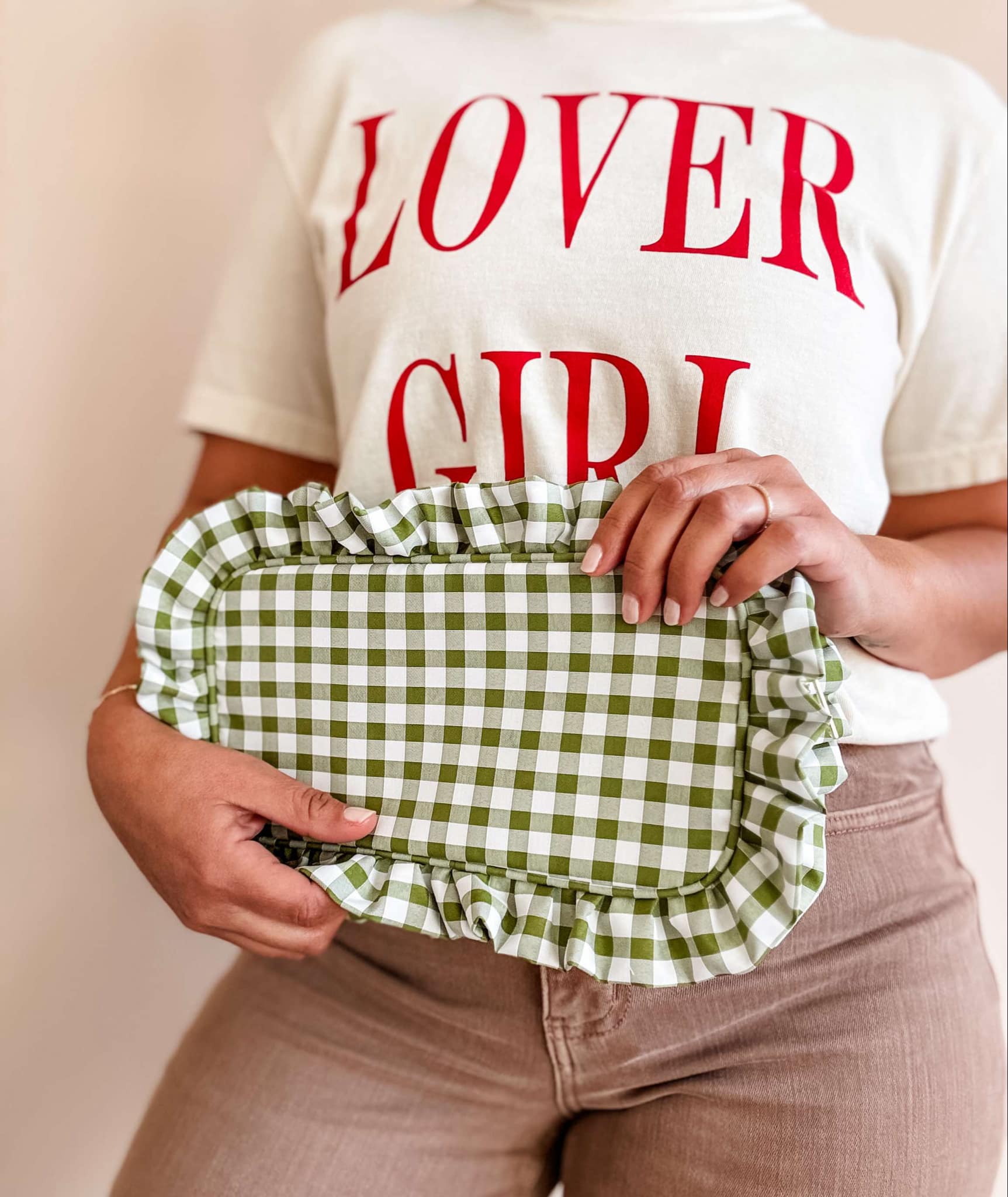 Green Gingham Frilly Makeup Bag — view 9