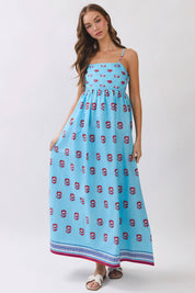Blue & Red Floral Maxi Dress
