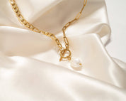 18K Gold Toggle Freshwater Pearl Charm Necklace