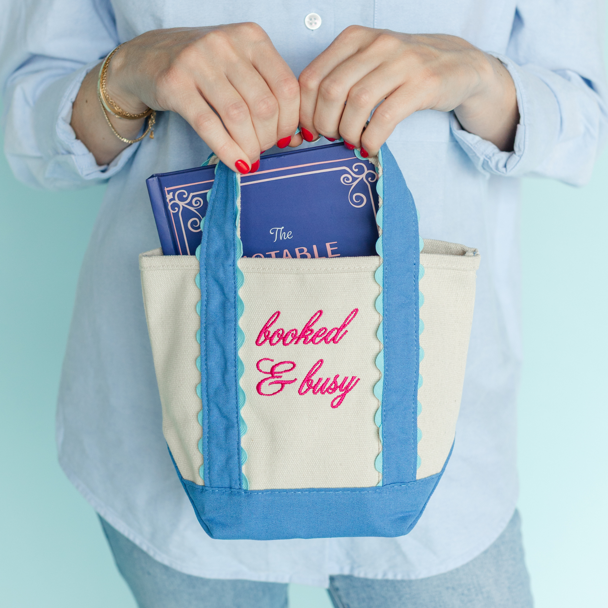 Blue Booked & Busy Mini Boat Tote at Ninety Nine Boutique, view 3