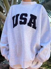 Gray Navy Blue Polka Dot USA Mockneck