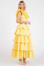 Lemon Yellow Ruffle Frill Skirts Set