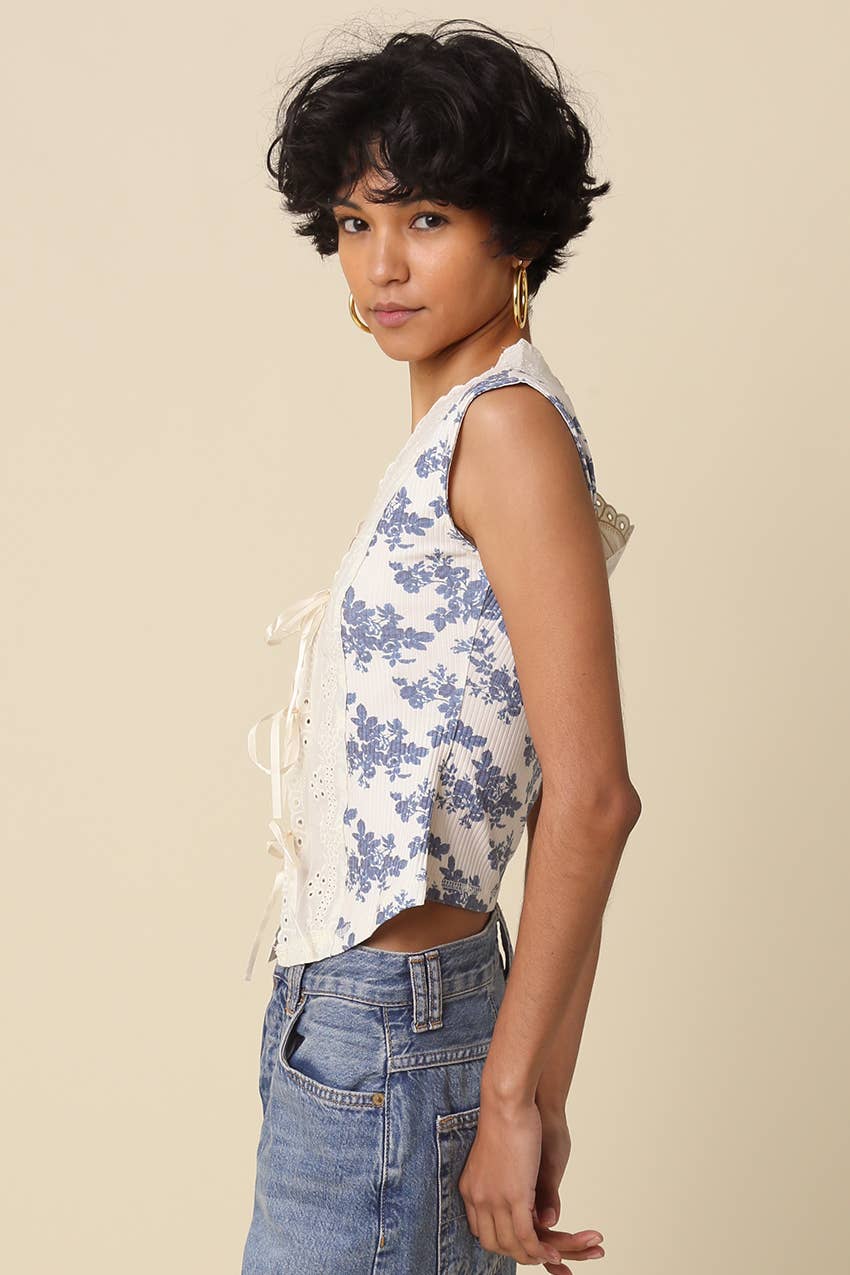 Blue Lace Floral Top