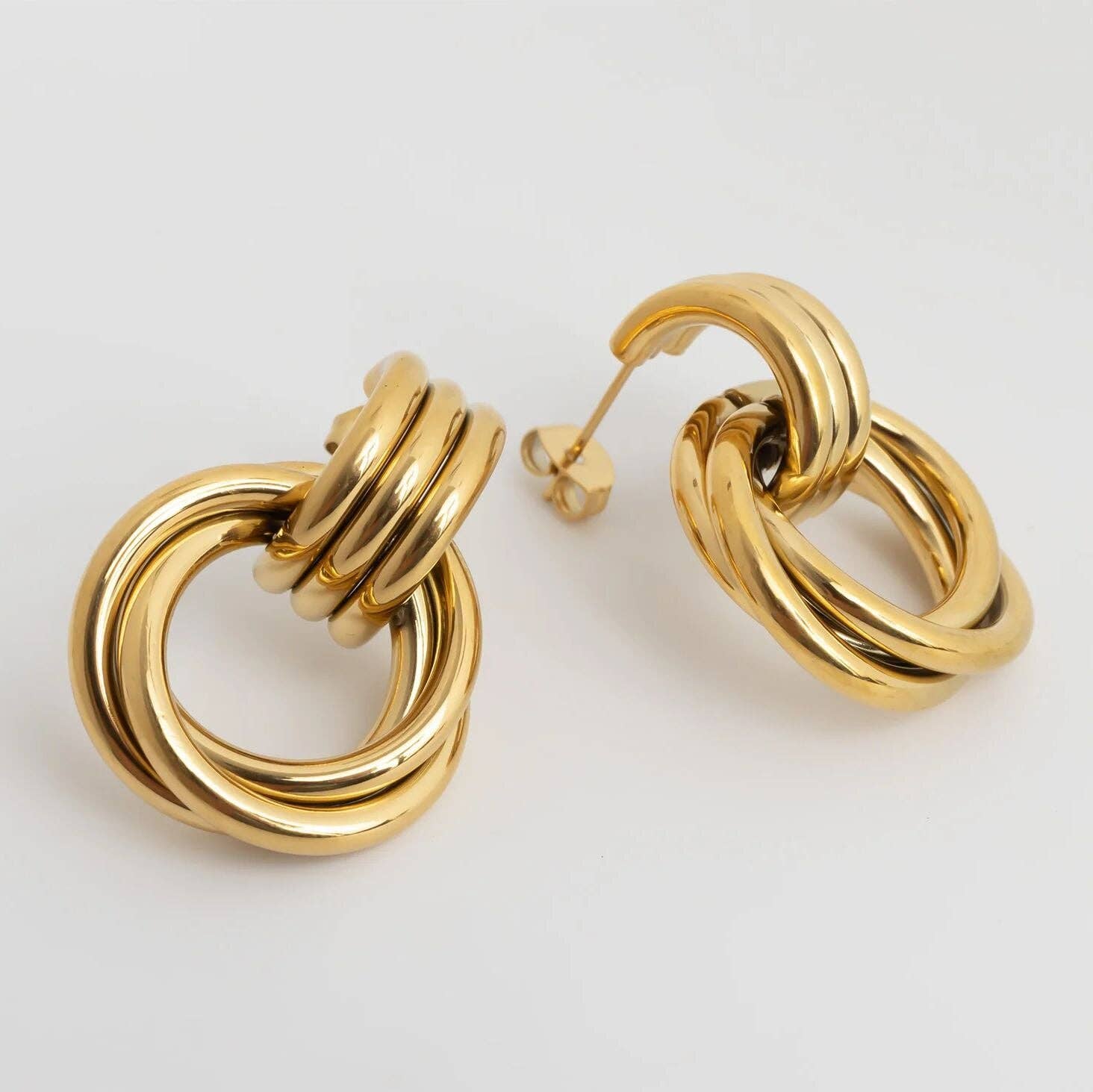 Gold Double Round Stud Earring