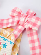 Fish Embroidery Smocking Plaid Romper