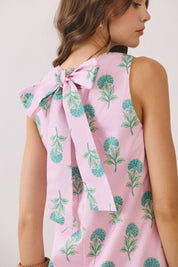 Pink Floral Back Tie Mini Dress
