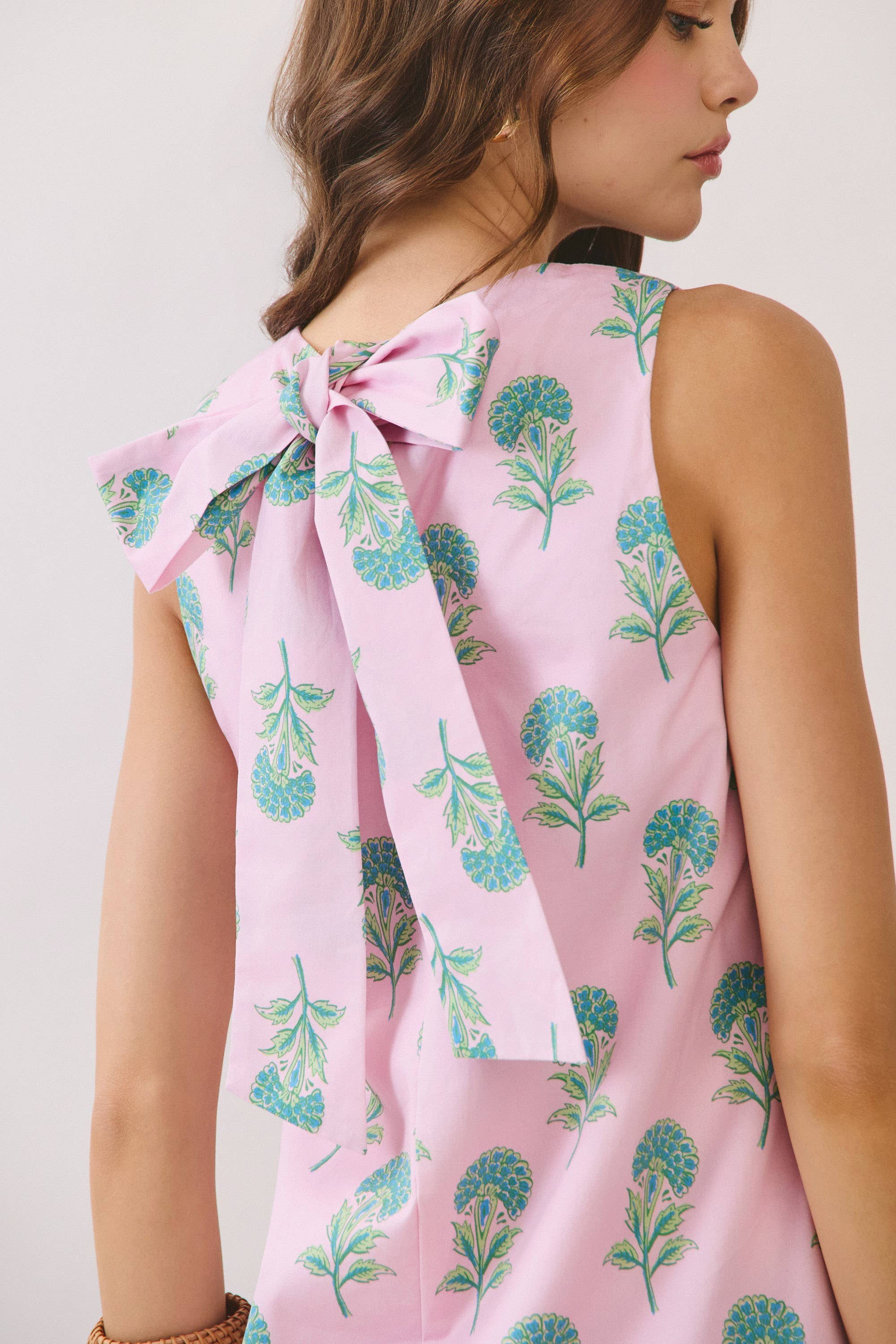 Pink Floral Back Tie Mini Dress