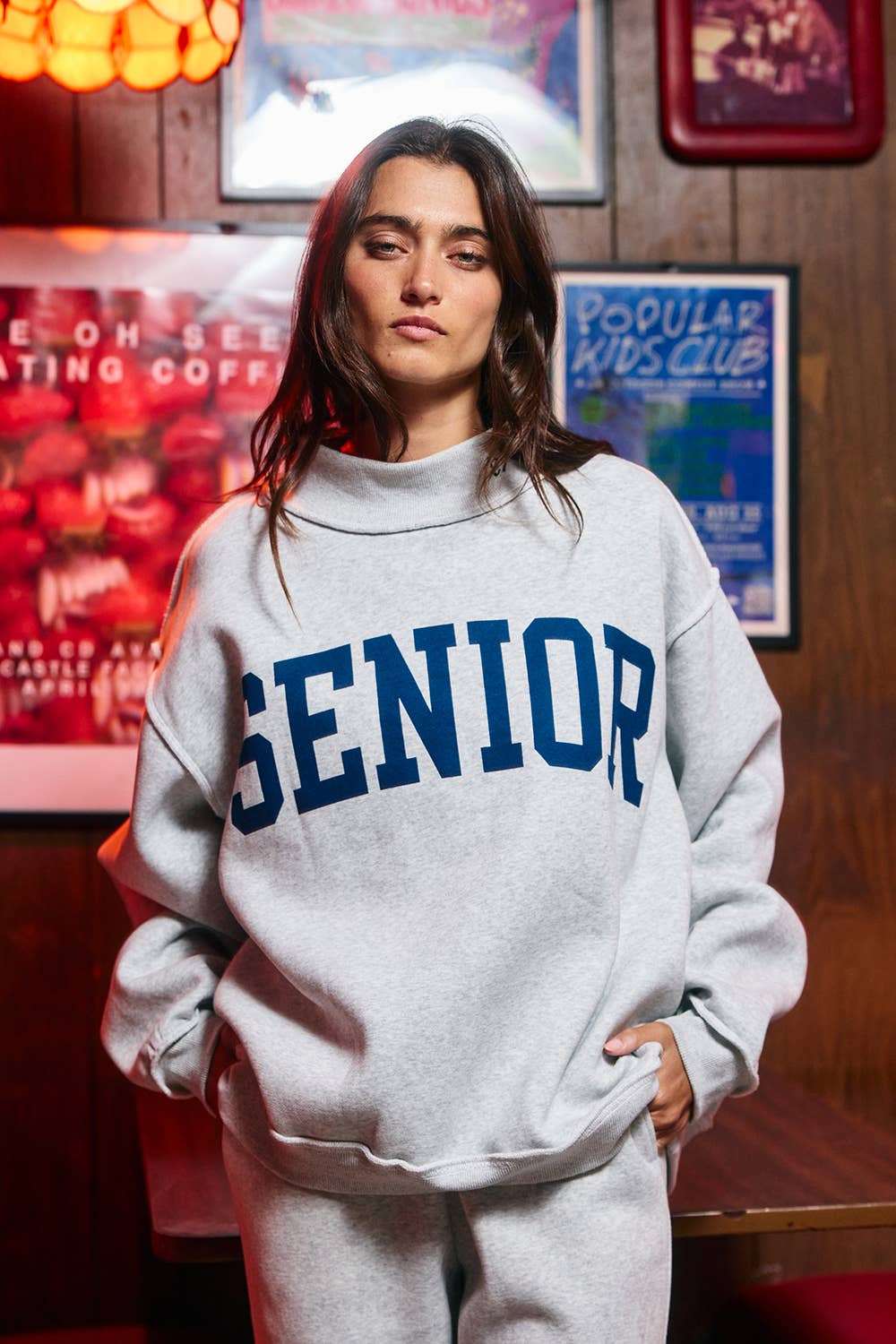 Gray Senior Mockneck Sweatshirt showing mockneck