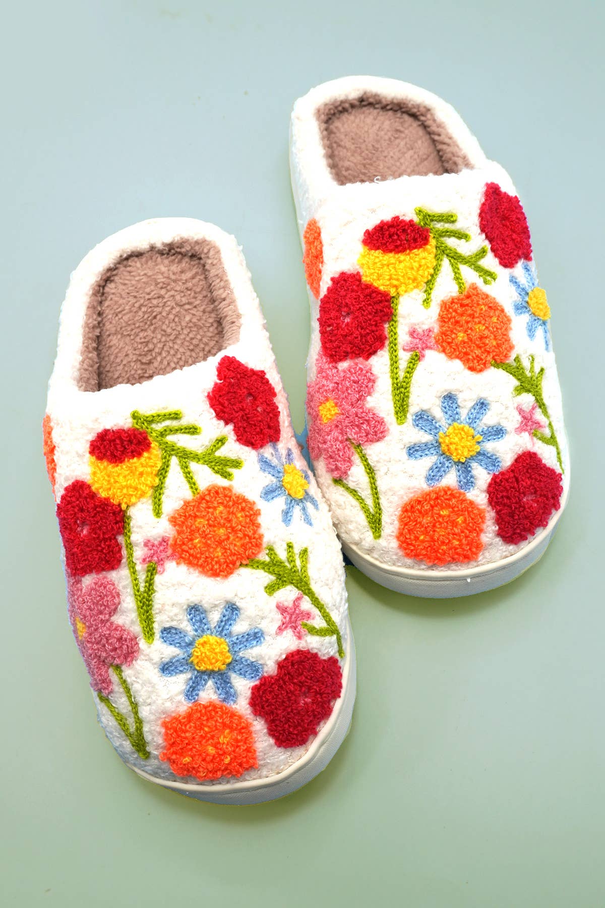Floral Mixed Plush Slippers