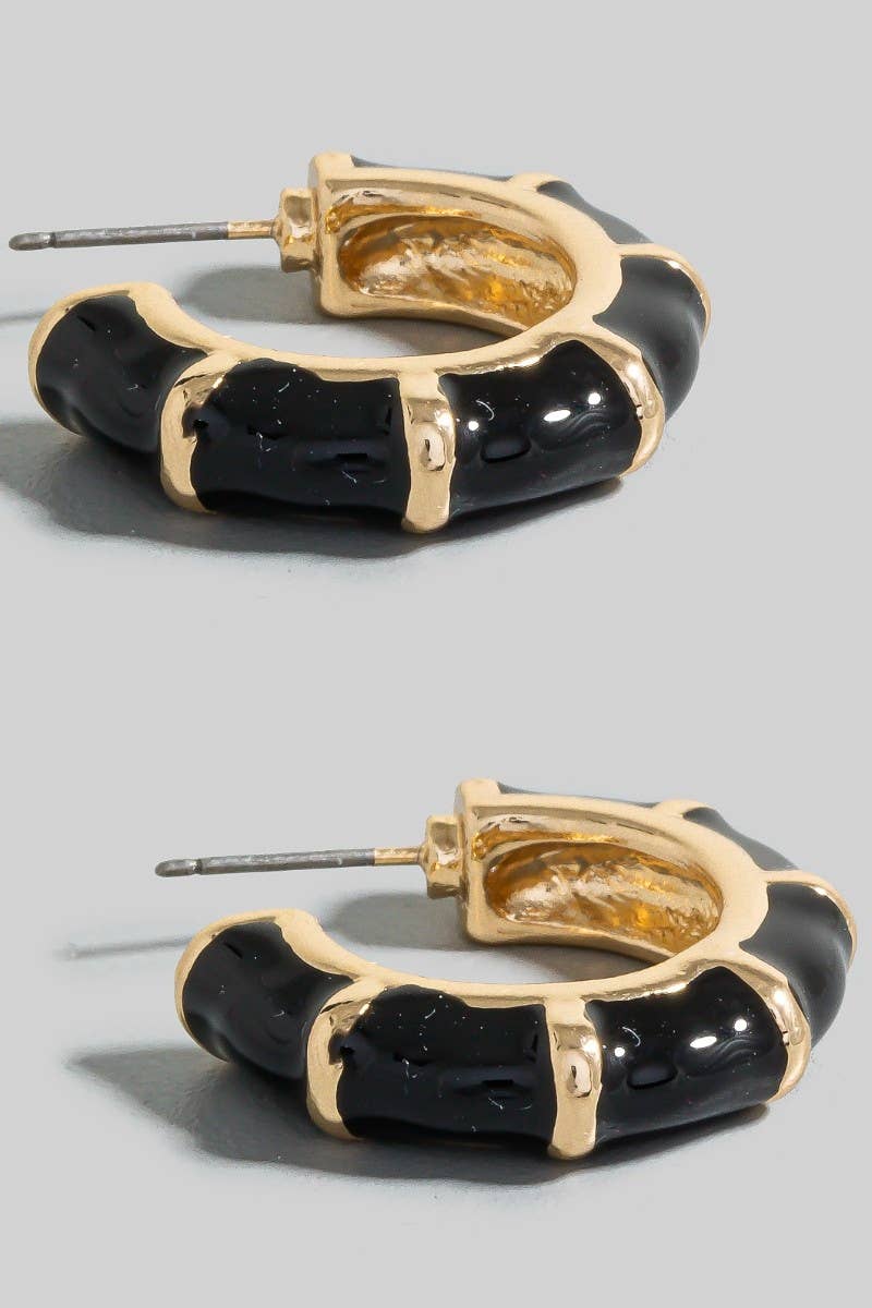 Enamel Bamboo Style Hoop Earrings
