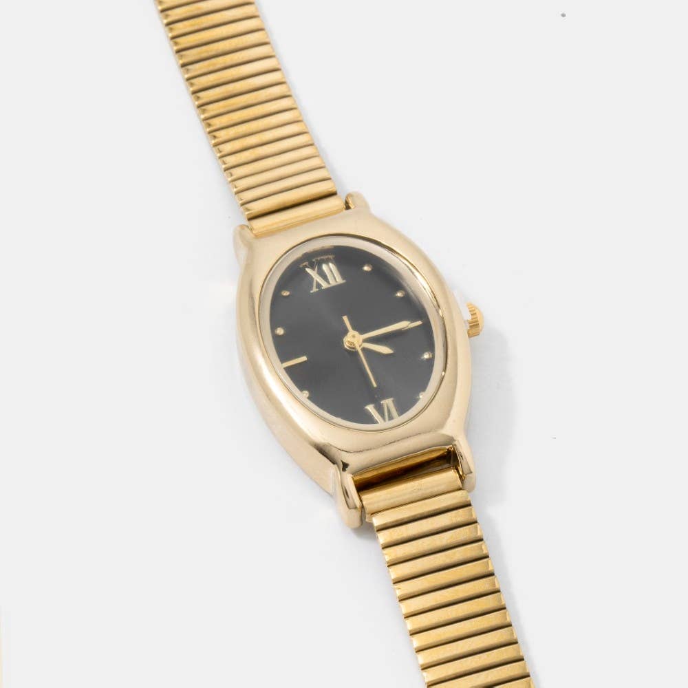 Snake Band Oval Style Watch showing stretch band slips on with no clasp