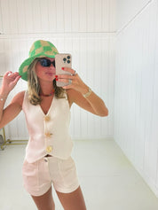 Green Woven Paper Straw Bucket Hat