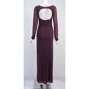 Burgundy Open-Back Long Sleeve Maxi Dress