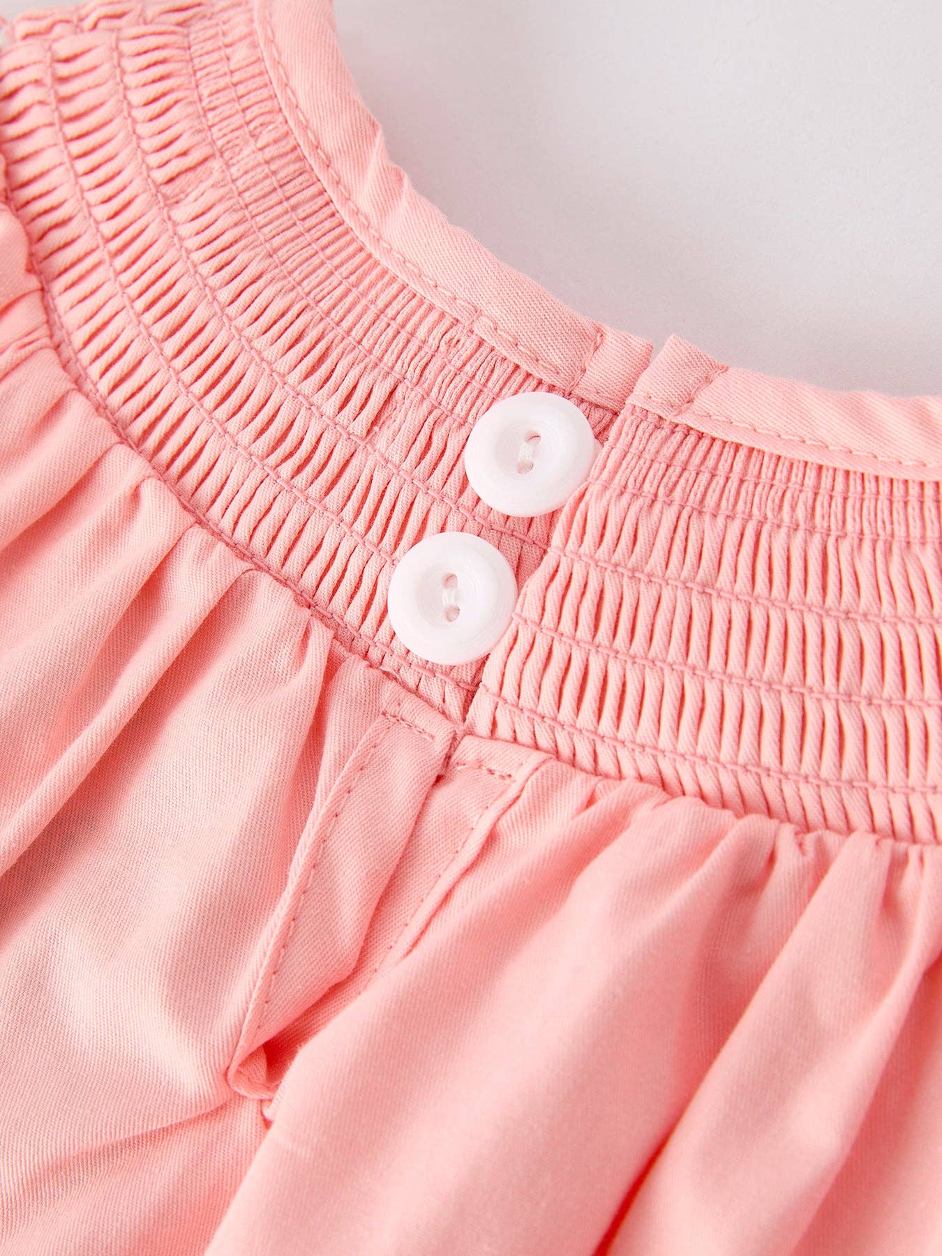 Coral Horse Smocking Embroidered Romper