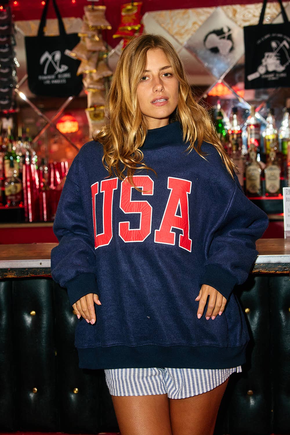 Navy USA & Flag Reversible Mockneck