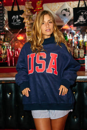 Navy USA & Flag Reversible Mockneck