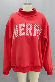 'MERRY' Striped Mock Neck Sweatshirt