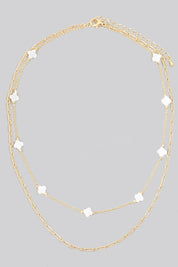 Clover Station Shell Charms Layered Chain Necklace