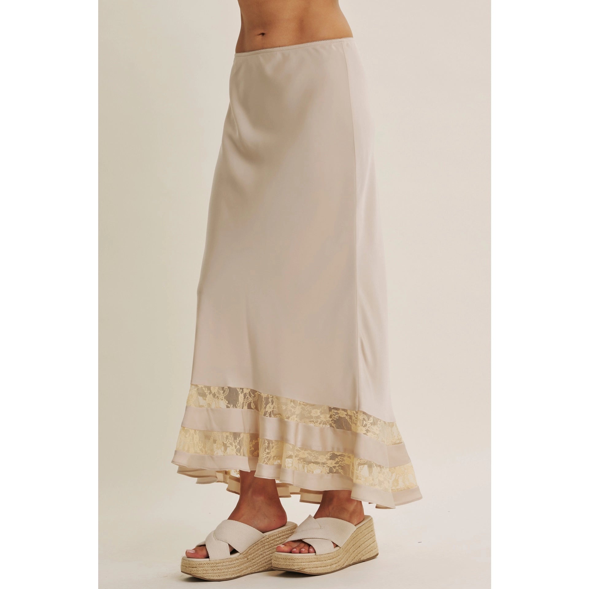 Champagne Satin Lace Maxi Skirt