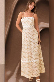 Floral Eyelet Contrast Maxi Dress