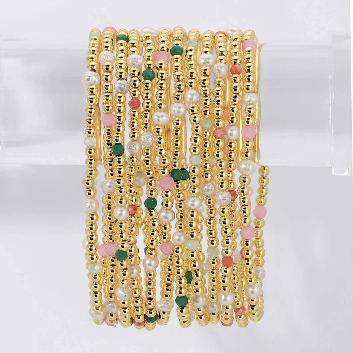 3mm Beaded Stretch Bracelet with Pearls and Crystals