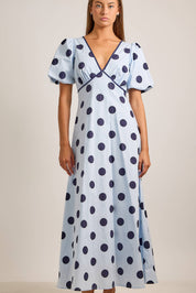 Deep V-neck Maxi Dress With Bubble Sleeves