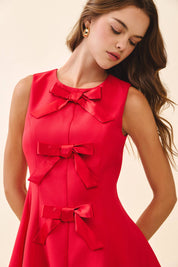 Red Front Triple Bow Accent Dress