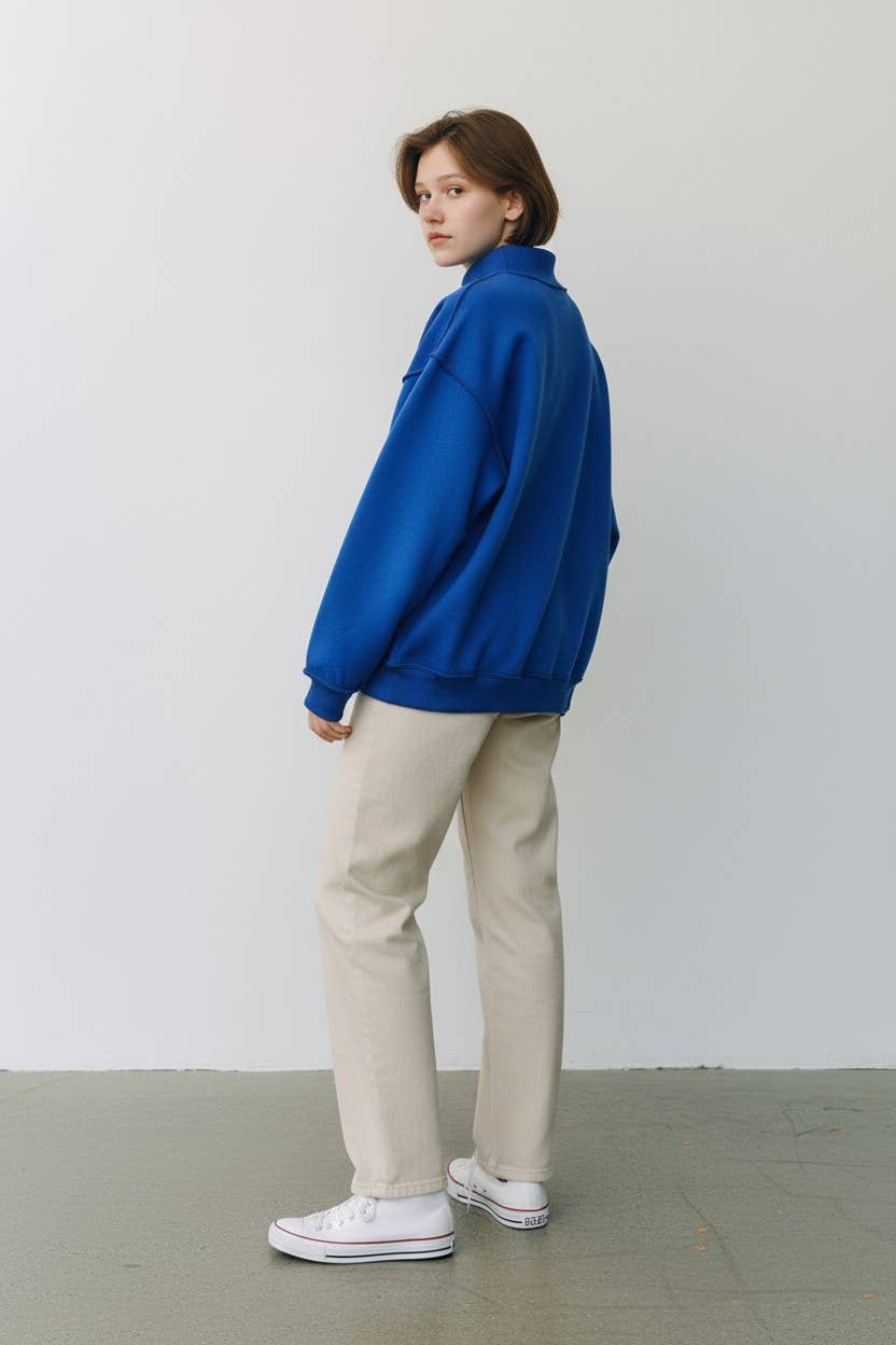 Blue Kentucky Reversible Mockneck showing reversible design