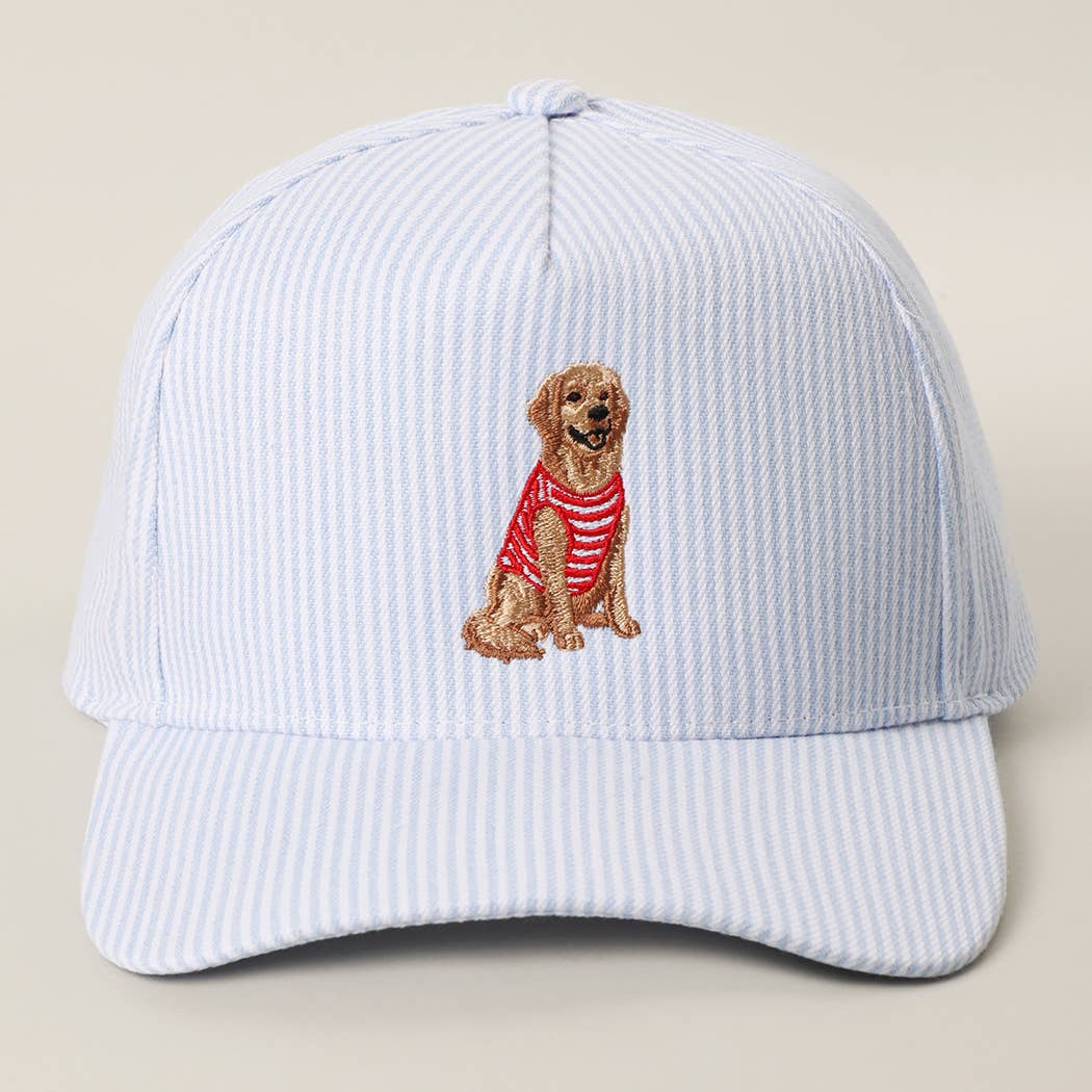 Light Blue Golden Retriever Seersucker Hat