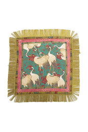 Green Floral Crane Print Square Scarf