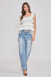 White Ruffled Knit Sleeveless Top