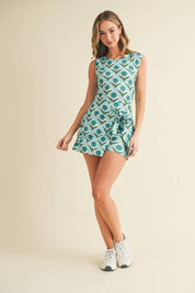 Blue Retro Floral Print Sports Dress