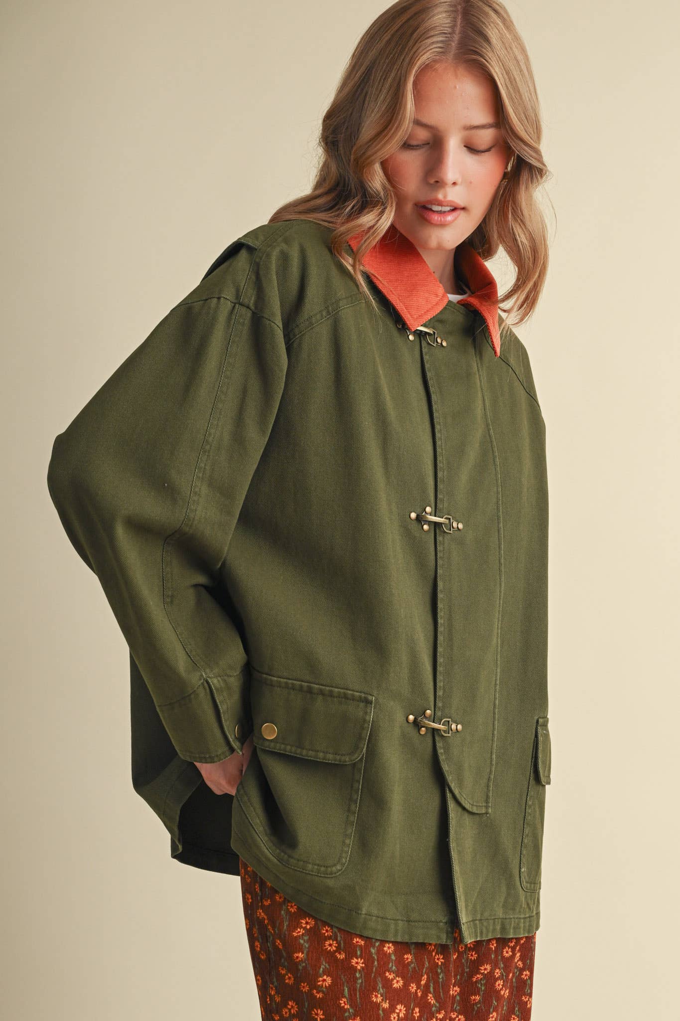 Olive Corduroy Collar Utility Jacket