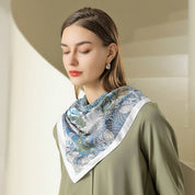 Blue Vintage French Print Scarf in Polyester satin