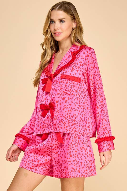 Leopard Ruffle Long Sleeve Pajama Set