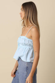 Blue Button-Front Peplum Cami Top